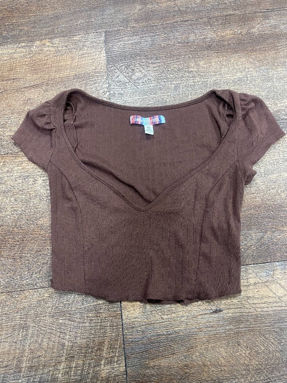 Urban Outfitters Chocolate Brown Puff Sleeve Coquette Crop Top XS - Picture 3 of 9